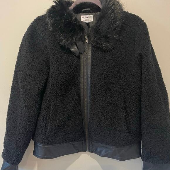William Rast Faux Fur Trim Bomber Jacket Vegan Faux Leather Black Size Large - Picture 2 of 8